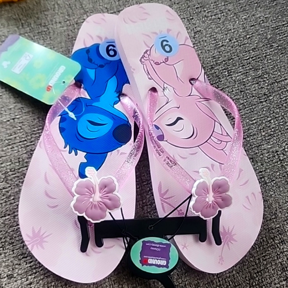 Disney Pink Sandals with Playful Stitch Characters